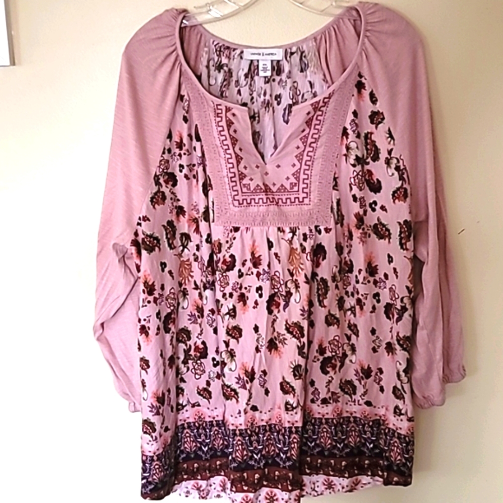 Western Cowgirl Boho Smock Prairie  Peasant Floral Blouse SZ XXL